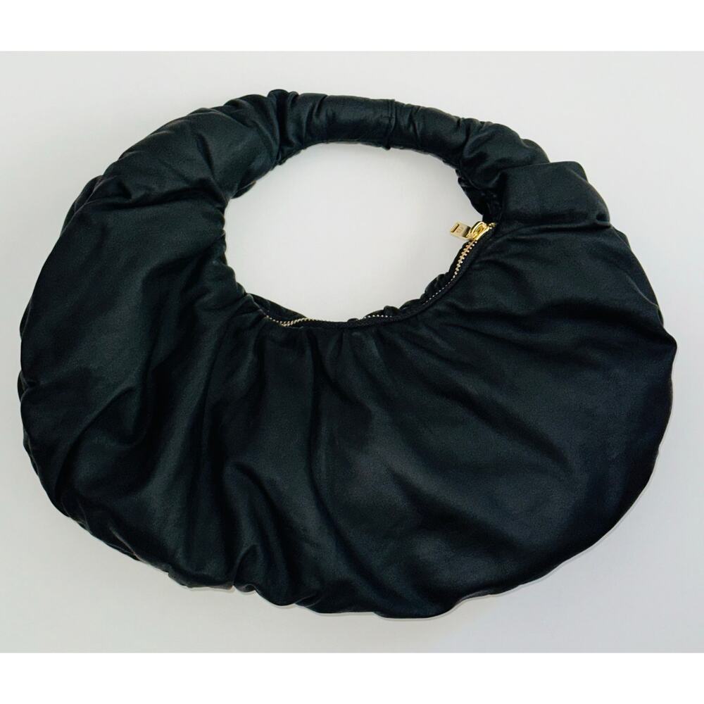 Anine Bing Ruched Leather Crescent Bag ~ Black